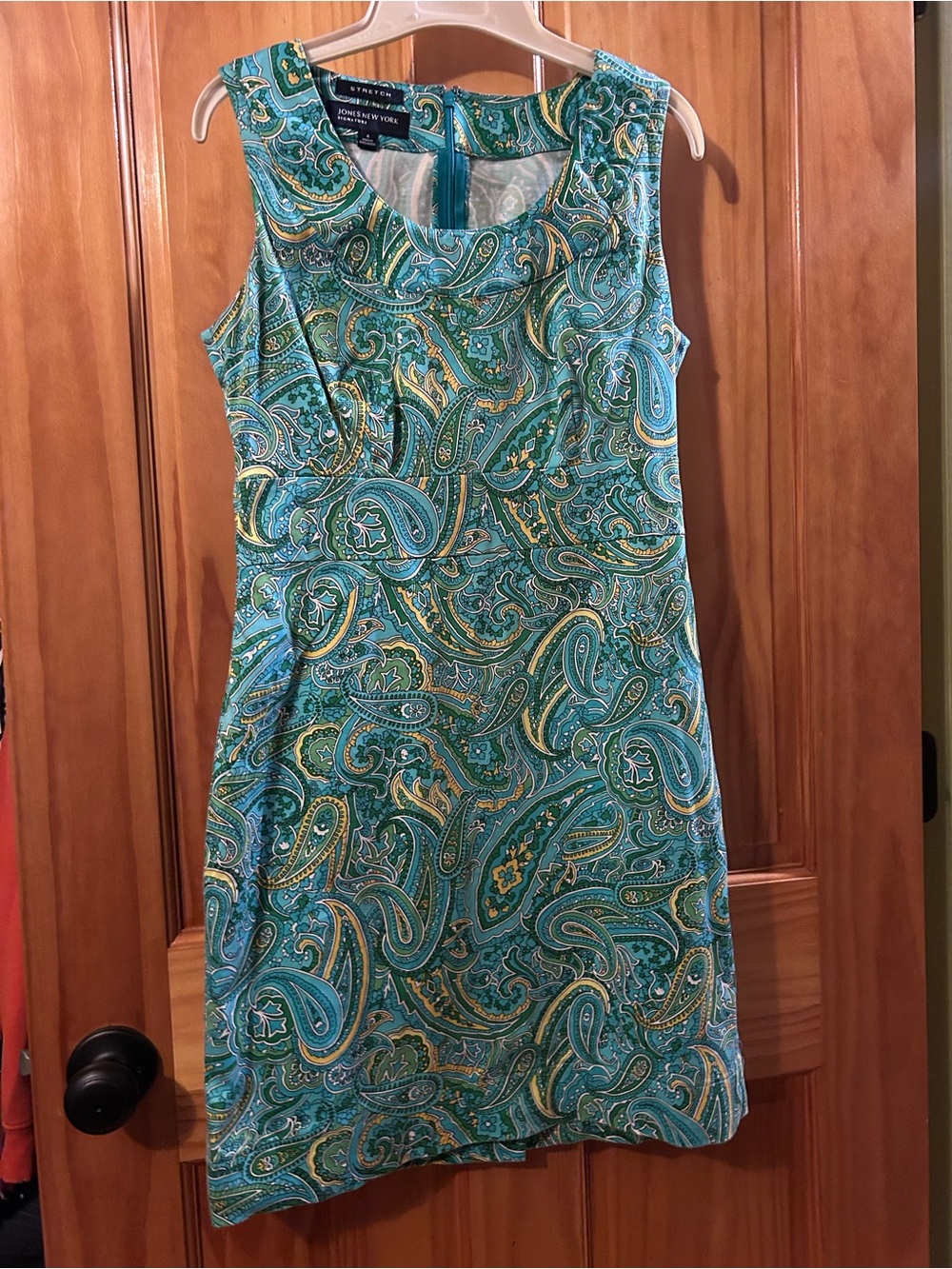 Jones New York Teal Paisley Sleeveless Midi Dress